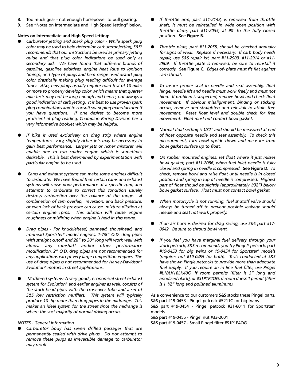 S&S Cycle Super B Series Carburetor User Manual | Page 9 / 12