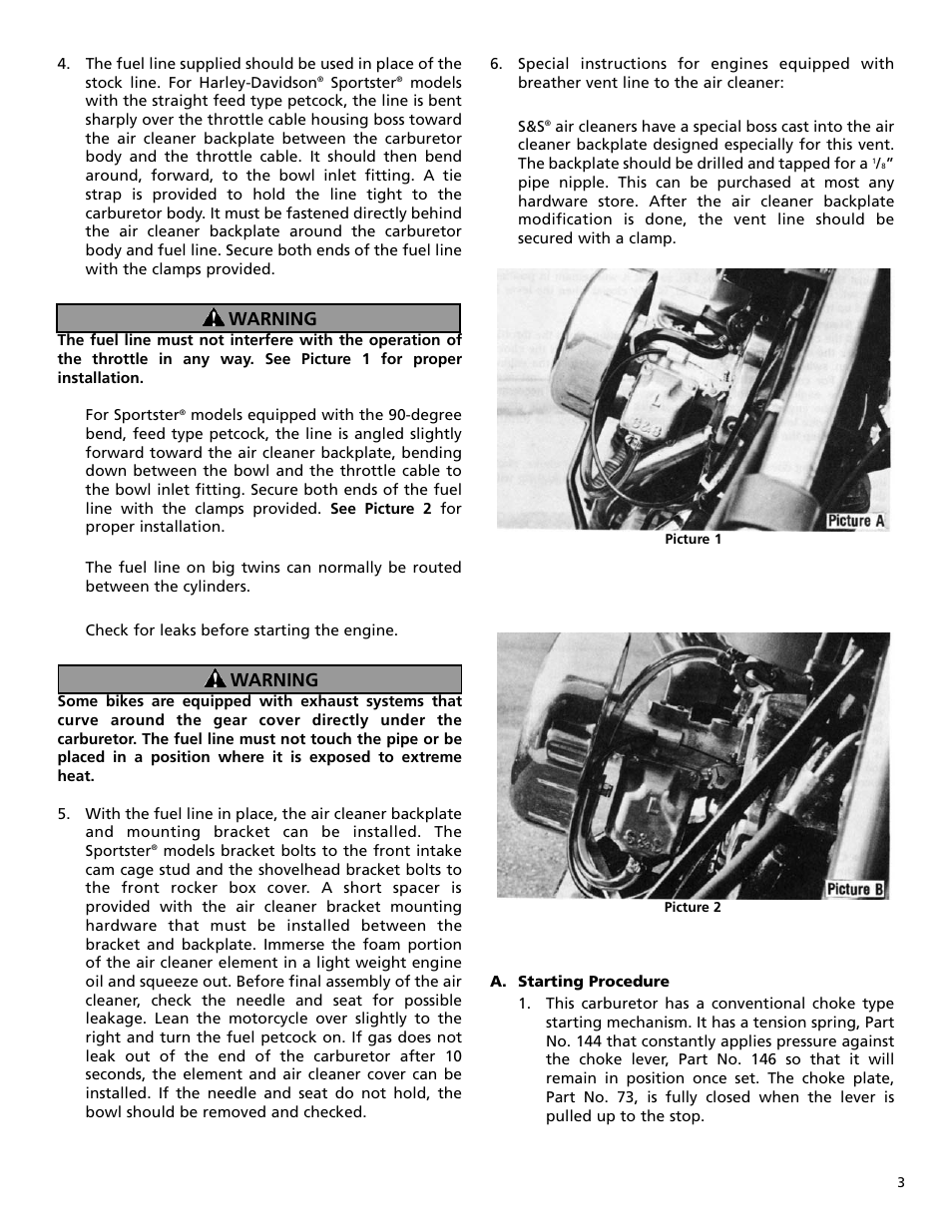 Warning | S&S Cycle MGL Carburetor User Manual | Page 3 / 8