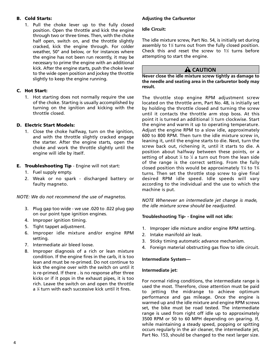 Caution | S&S Cycle MGL Carburetor User Manual | Page 4 / 8