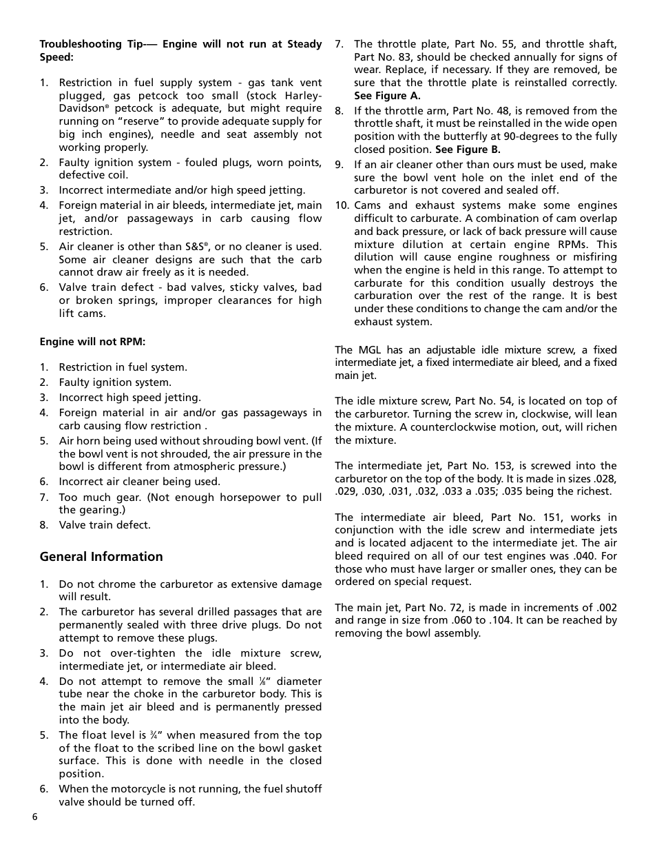 General information | S&S Cycle MGL Carburetor User Manual | Page 6 / 8