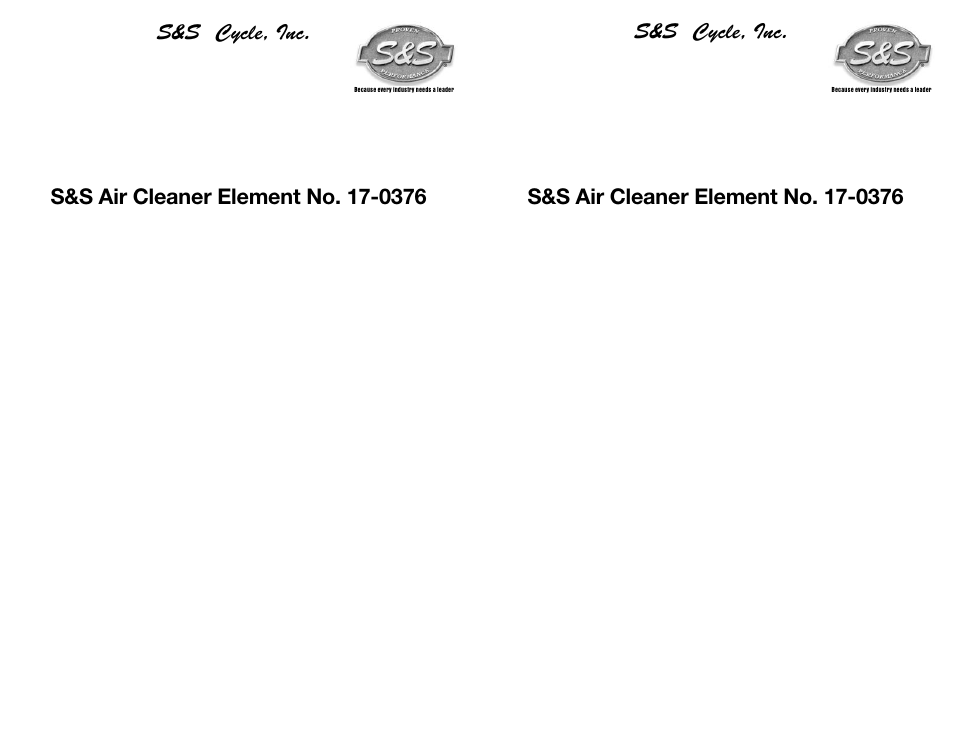 S&S Cycle Air Cleaner Element No. 17-0376 User Manual | 1 page