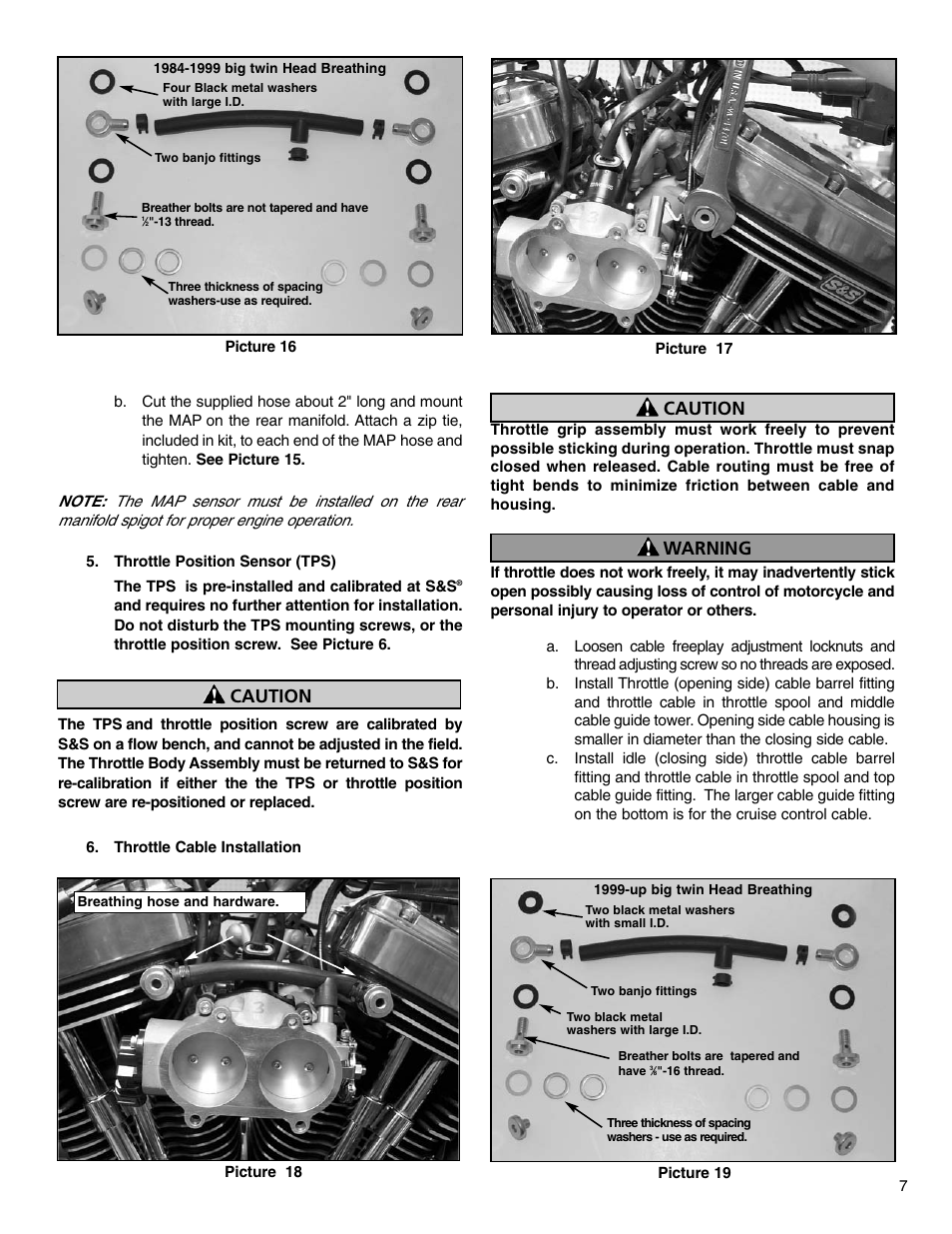 Caution, Caution warning | S&S Cycle VFI Induction System User Manual | Page 7 / 16