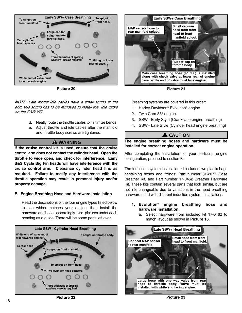 Warning caution | S&S Cycle VFI Induction System User Manual | Page 8 / 16