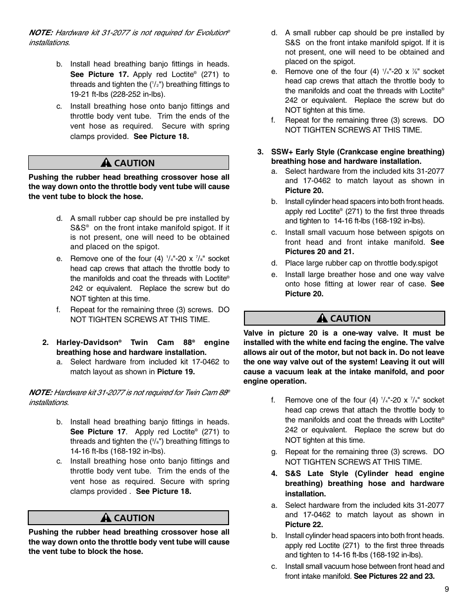 Caution | S&S Cycle VFI Induction System User Manual | Page 9 / 16