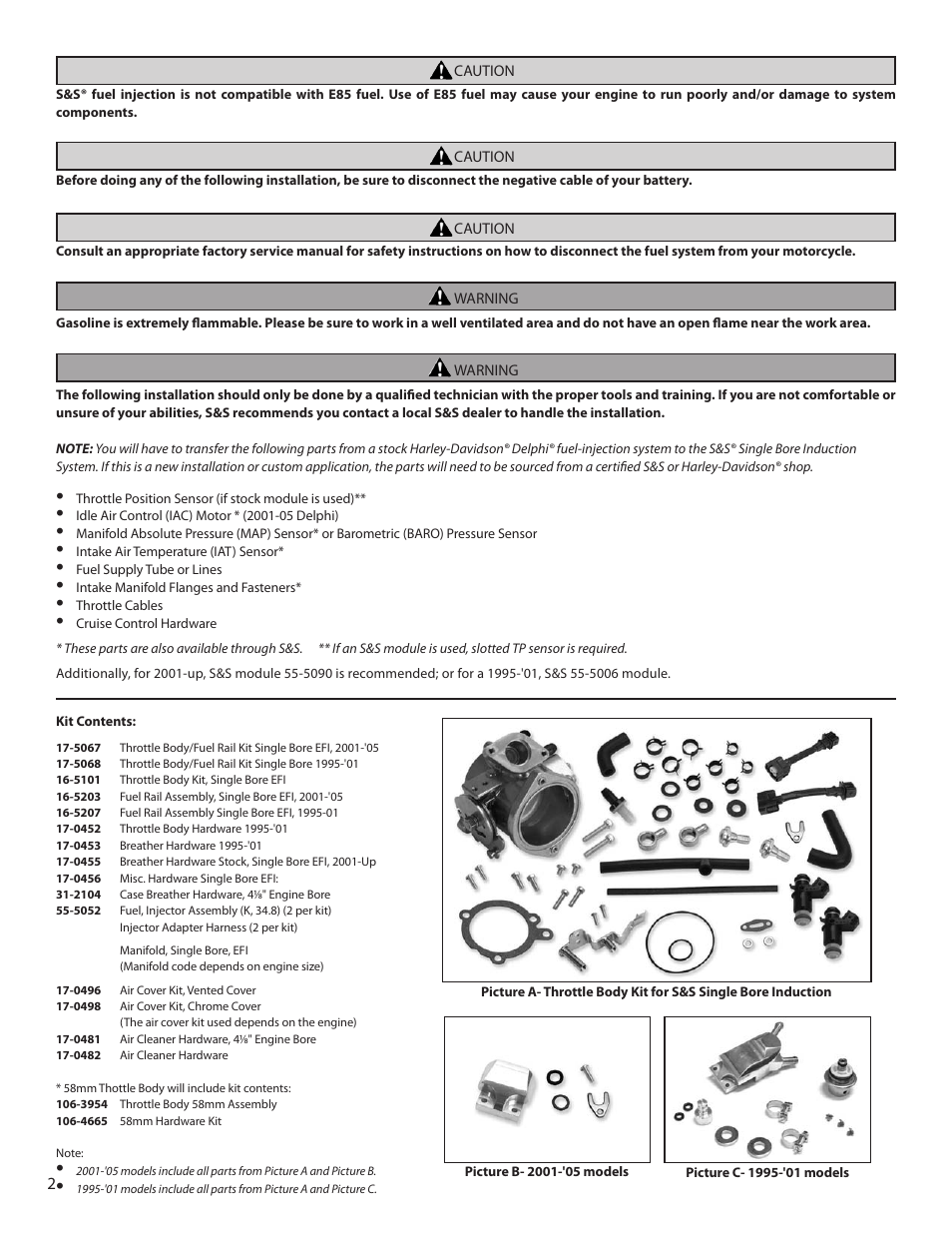 S&S Cycle Single Bore Induction Systems User Manual | Page 2 / 12