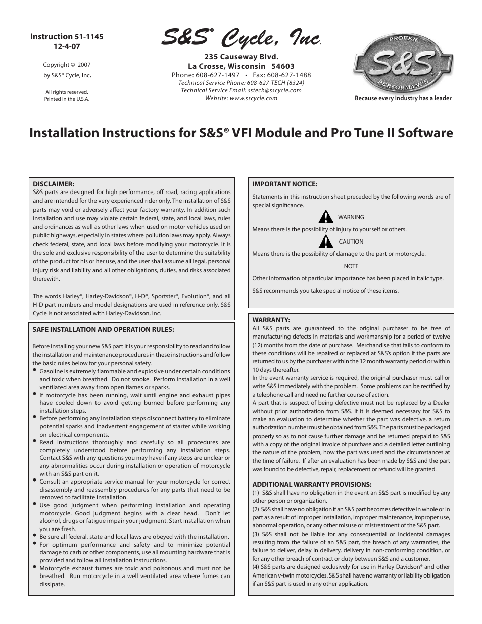 S&S Cycle VFI Module and Pro Tune II Software User Manual | 16 pages