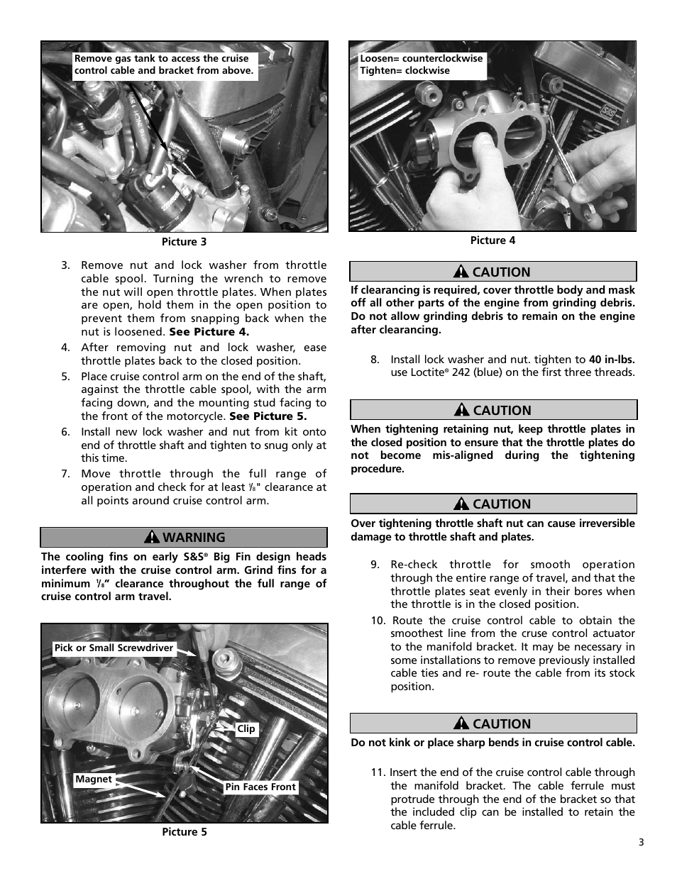 Warning caution caution caution caution | S&S Cycle VFI Cruise Control Adapter Kits User Manual | Page 3 / 4