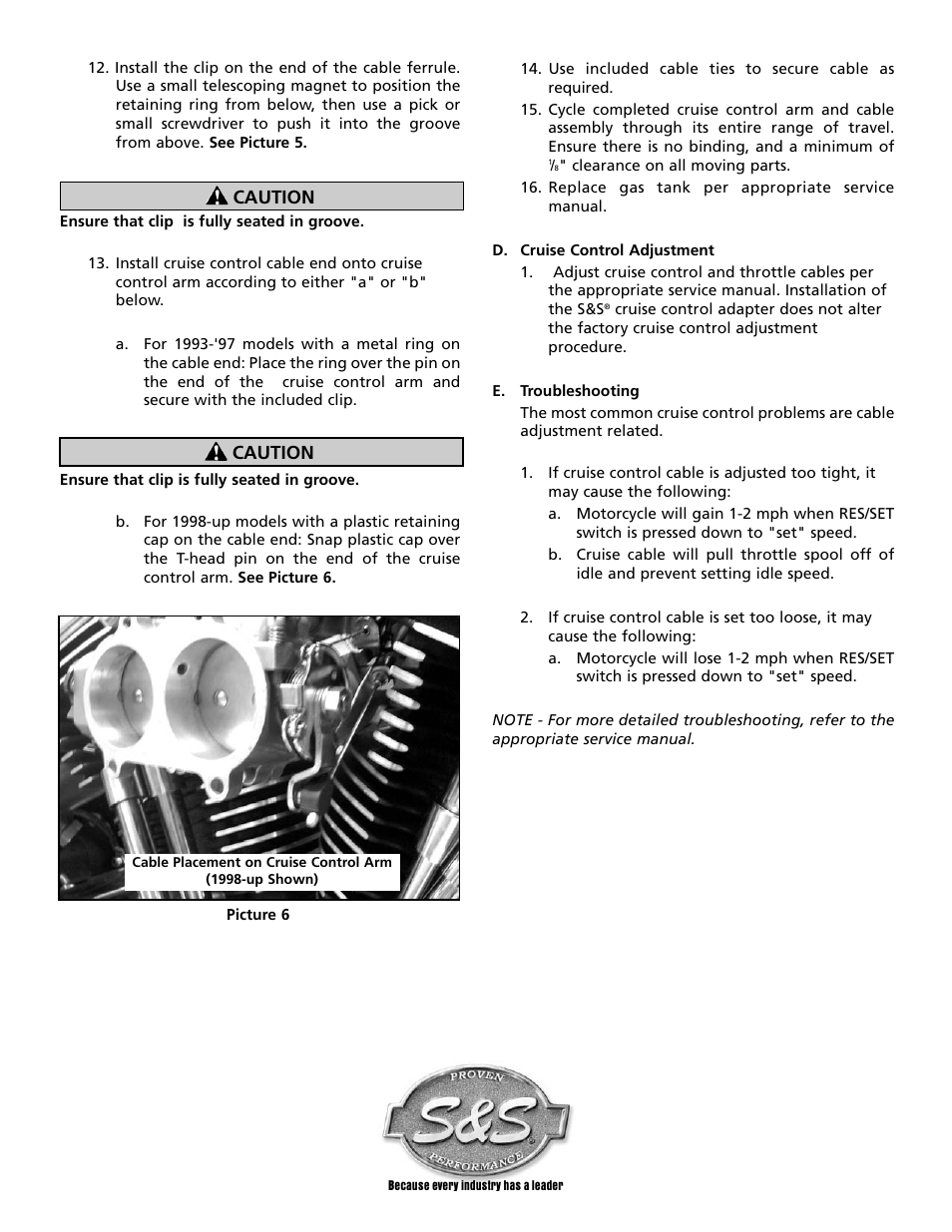 Caution | S&S Cycle VFI Cruise Control Adapter Kits User Manual | Page 4 / 4