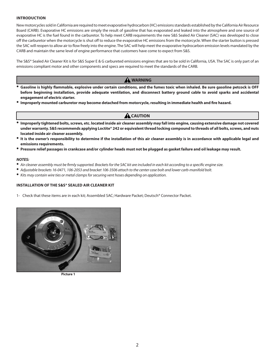 S&S Cycle Sealed Air Cleaner User Manual | Page 2 / 8