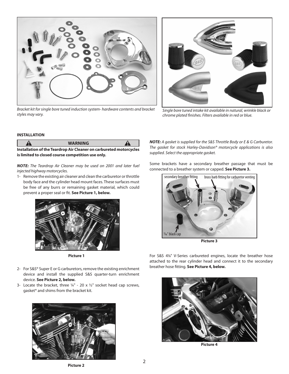 S&S Cycle Single Bore Tuned Induction System User Manual | Page 2 / 7