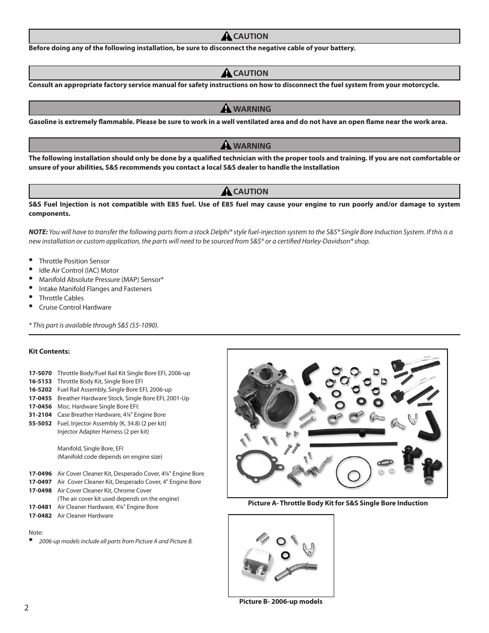 S&S Cycle Single Bore Induction System User Manual | Page 2 / 12