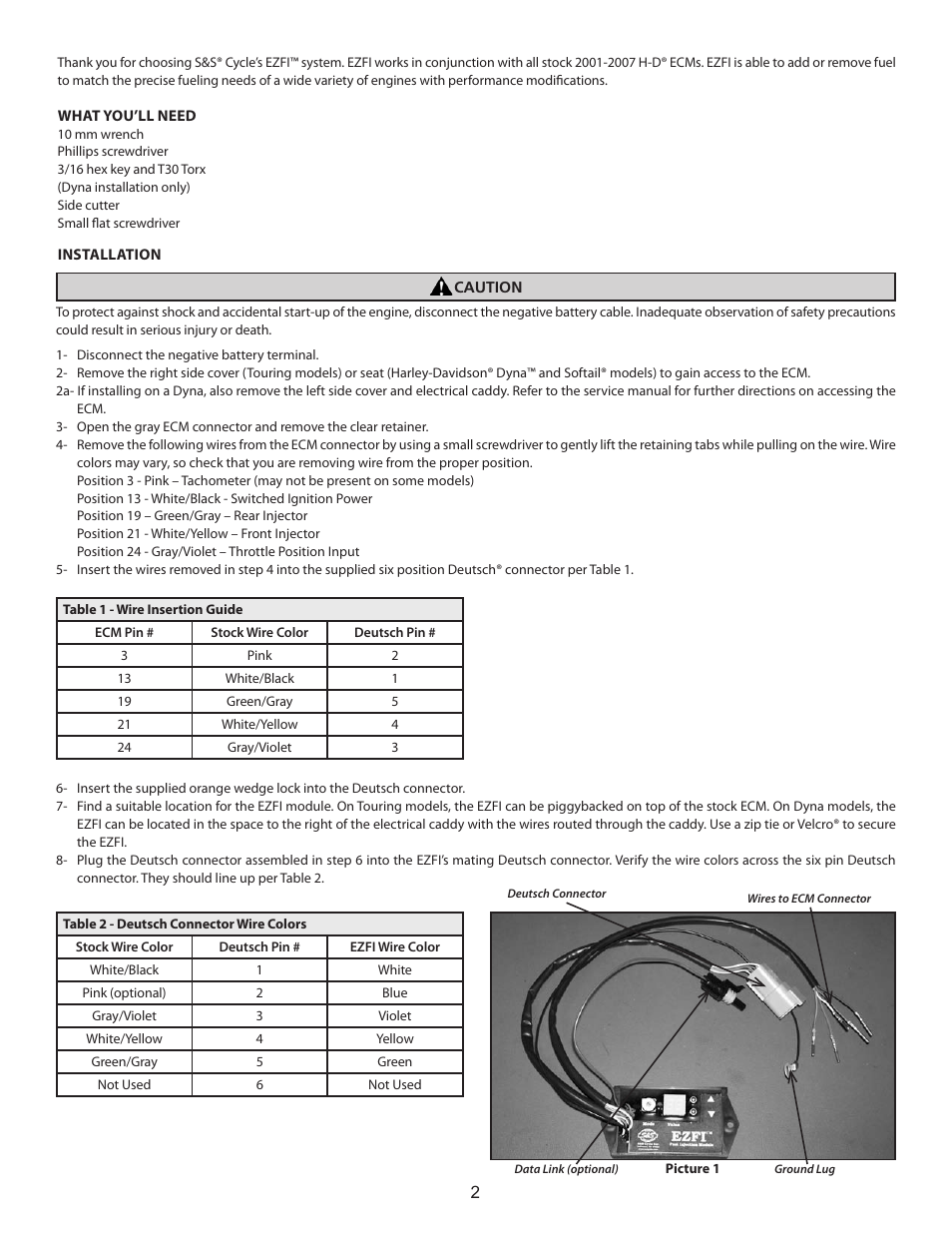 S&S Cycle EZFI User Manual | Page 2 / 4