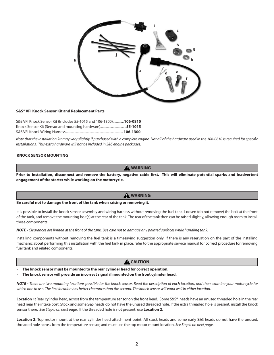 S&S Cycle VFI Knock Sensor Kit for 2001-07 Delphi Style VFI Module (with USB) User Manual | Page 2 / 8