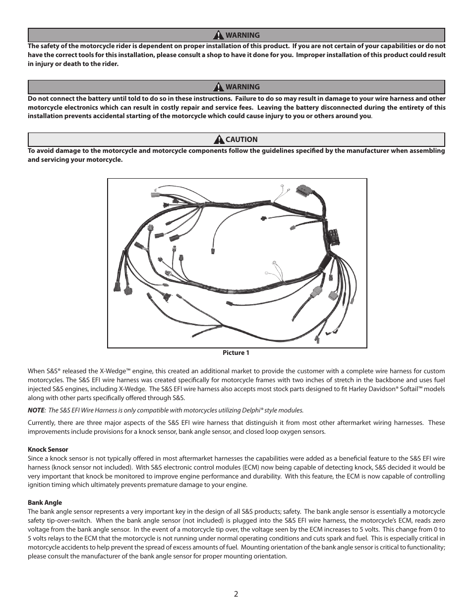 S&S Cycle EFI Wire Harness for Custom Frame Applications Using S&S Fuel Injected Engines and Delphi Style Modules User Manual | Page 2 / 16