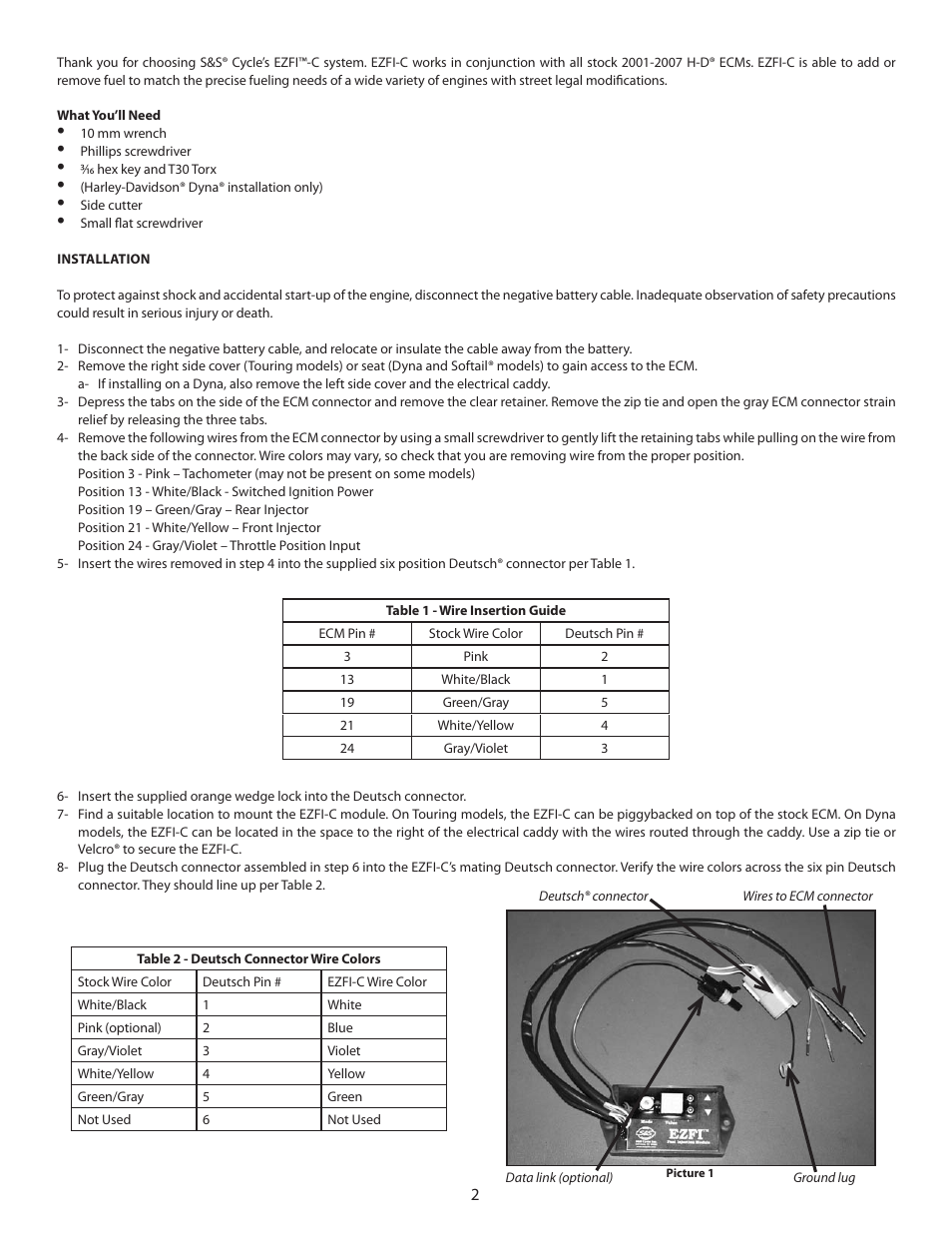 S&S Cycle EZFI-C User Manual | Page 2 / 4