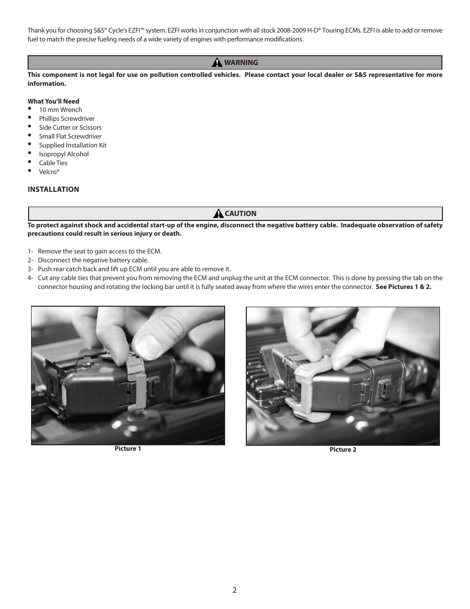 S&S Cycle EZFI on 2008-09 Touring Models User Manual | Page 2 / 8