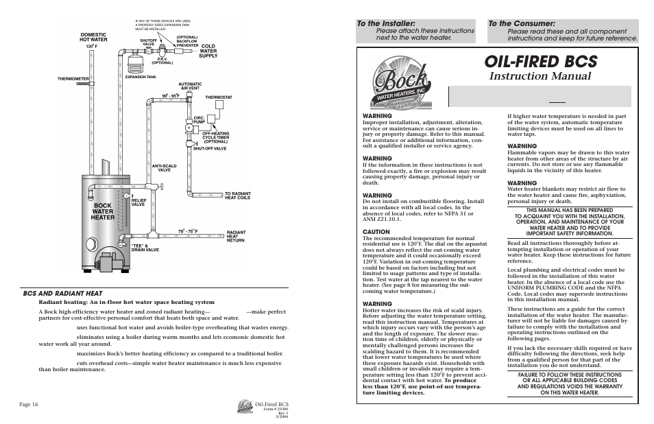 23390b.pdf, Oil-fired bcs, Instruction manual | BCS Oil-Fired User Manual | Page 16 / 16