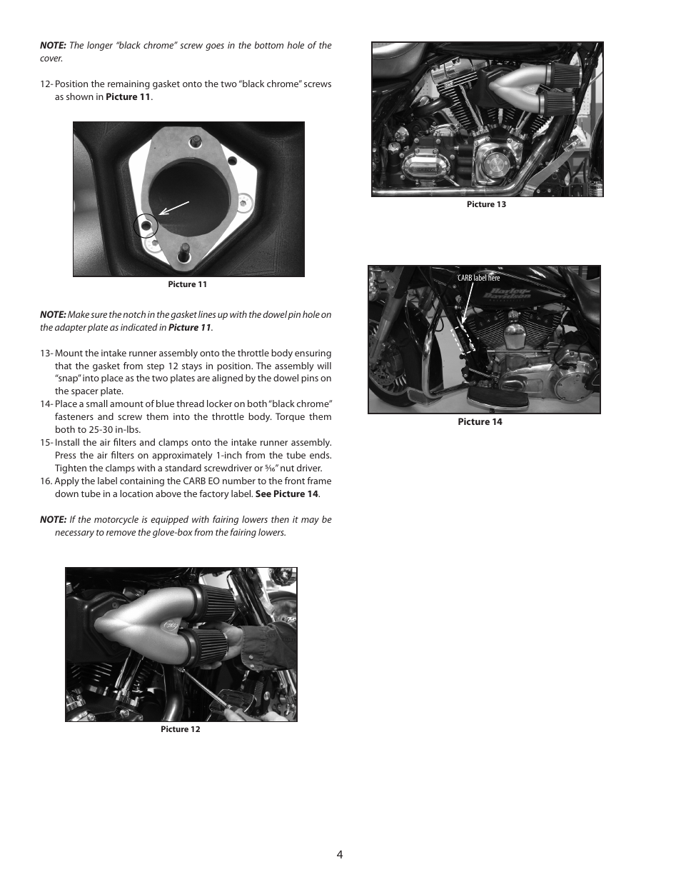 S&S Cycle Single Bore Tuned Induction Kit for 2008-Up Touring Models with Electronic Throttle Control User Manual | Page 4 / 5