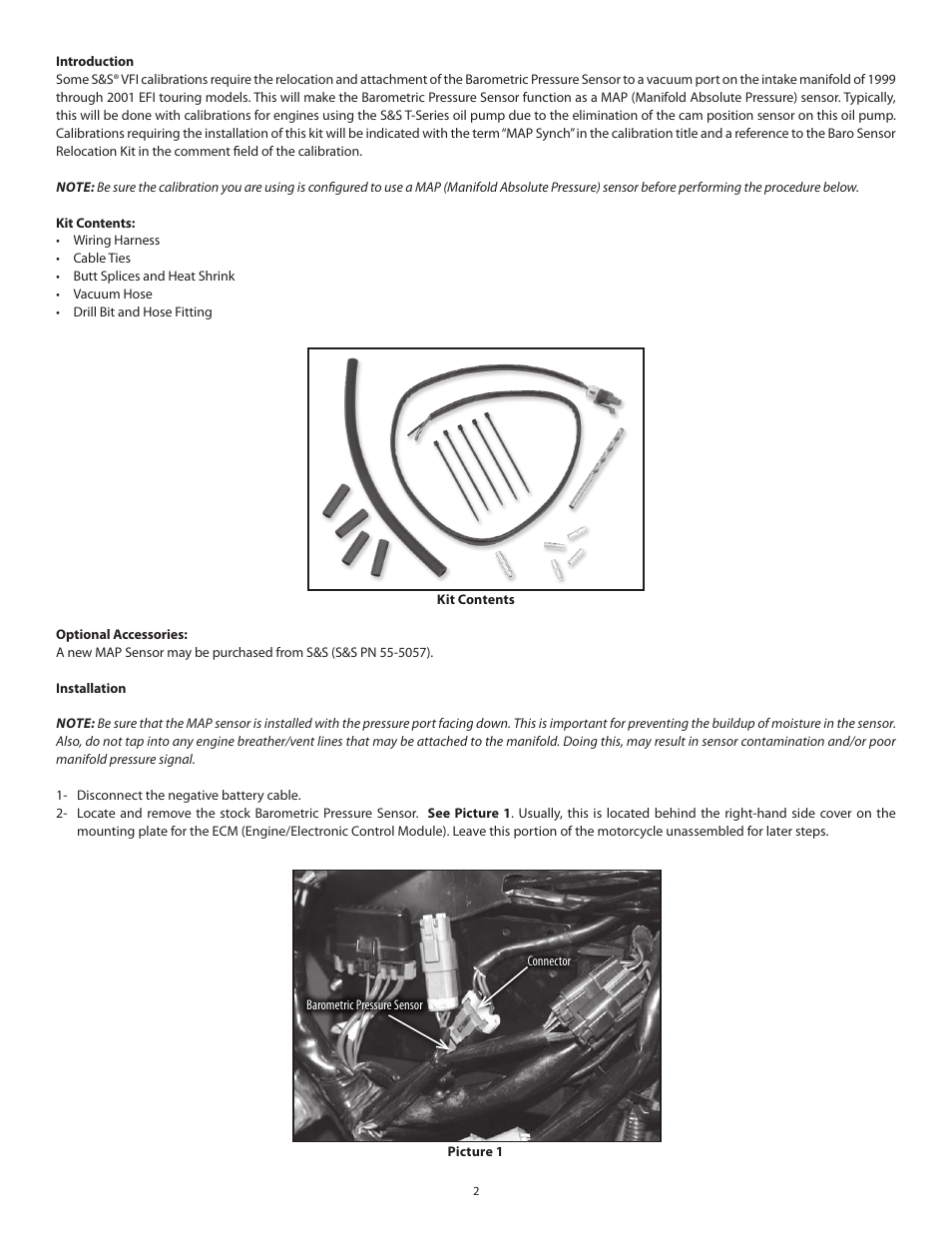 S&S Cycle Barometric Pressure Sensor Relocation Kit User Manual | Page 2 / 4