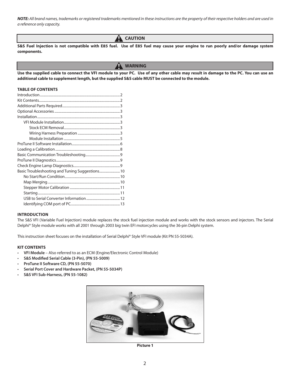 S&S Cycle Serial Delphi Style VFI (Variable Fuel Injection) Module and ProTune II Software User Manual | Page 2 / 14