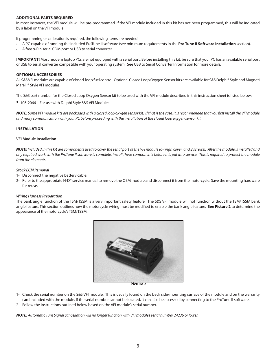 S&S Cycle Serial Delphi Style VFI (Variable Fuel Injection) Module and ProTune II Software User Manual | Page 3 / 14