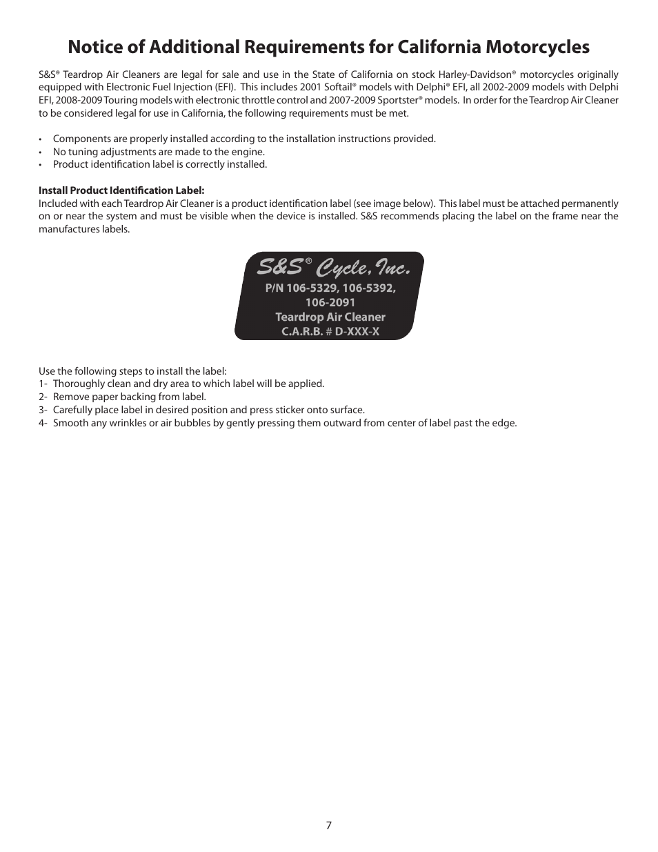 S&S Cycle Late Model Fuel Injected Motorcycles User Manual | Page 7 / 7