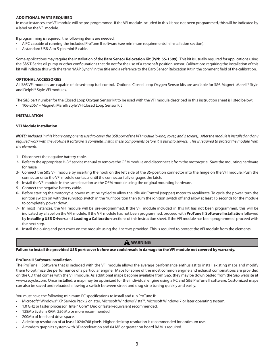 S&S Cycle USB Magneti Marelli Style VFI (Variable Fuel Injection) Module and ProTune II Software User Manual | Page 3 / 12