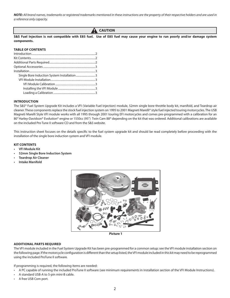 S&S Cycle Fuel System Upgrade Kit with Magneti Marelli Style VFI Module and Single Bore Throttle Body User Manual | Page 2 / 4