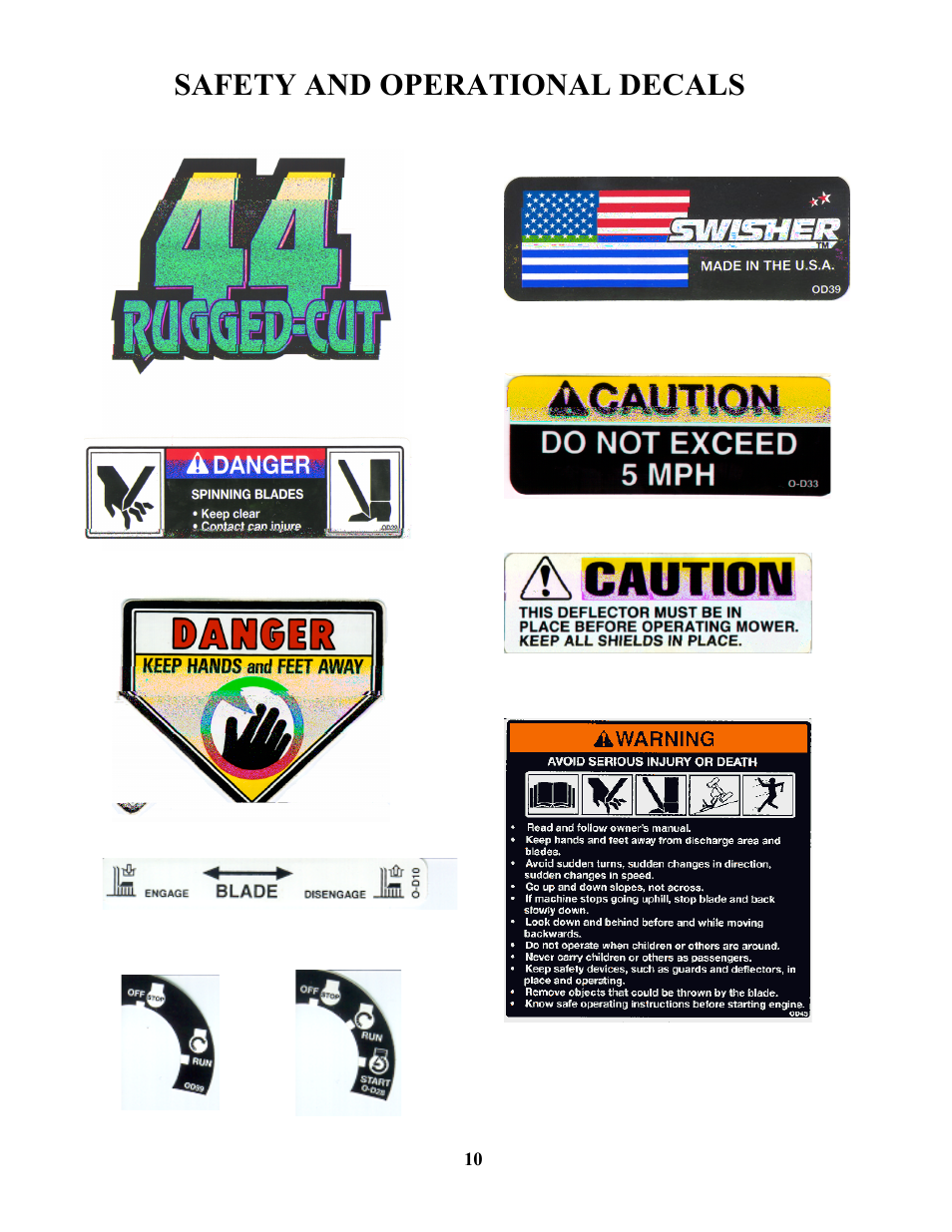 Safety and operational decals | BCS RTB14544 User Manual | Page 10 / 16