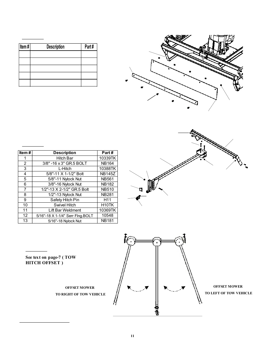 Hitch bar assembly, Front skirt assembly, Towing options | BCS RTB14544 User Manual | Page 11 / 16