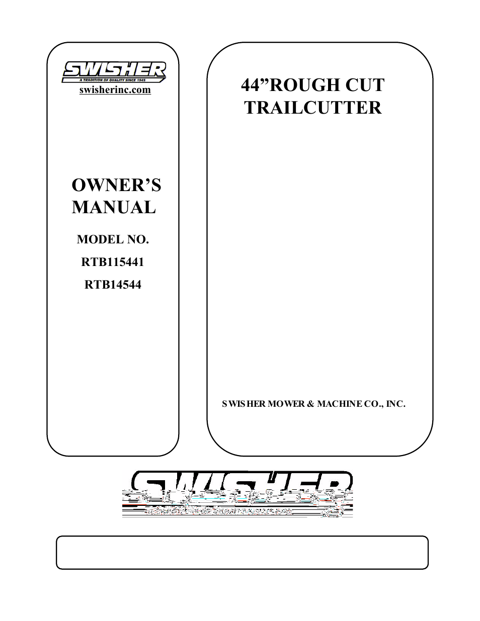 Owner’s manual 44”rough cut trailcutter, Swisher mower & machine co.,inc | BCS RTB14544 User Manual | Page 16 / 16