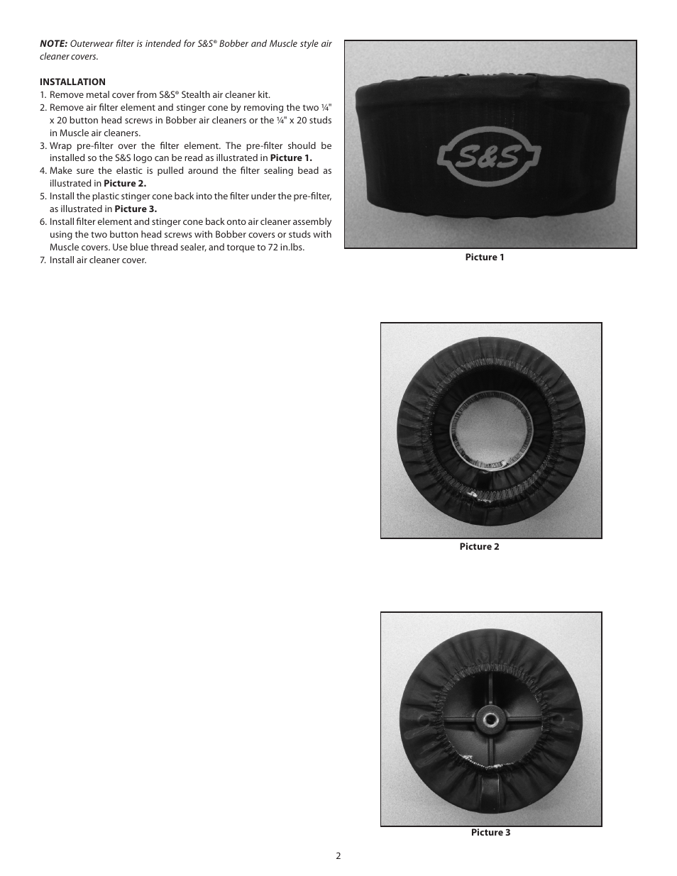 S&S Cycle Outerwear Pre-Filter for Stealth AC Kits User Manual | Page 2 / 2