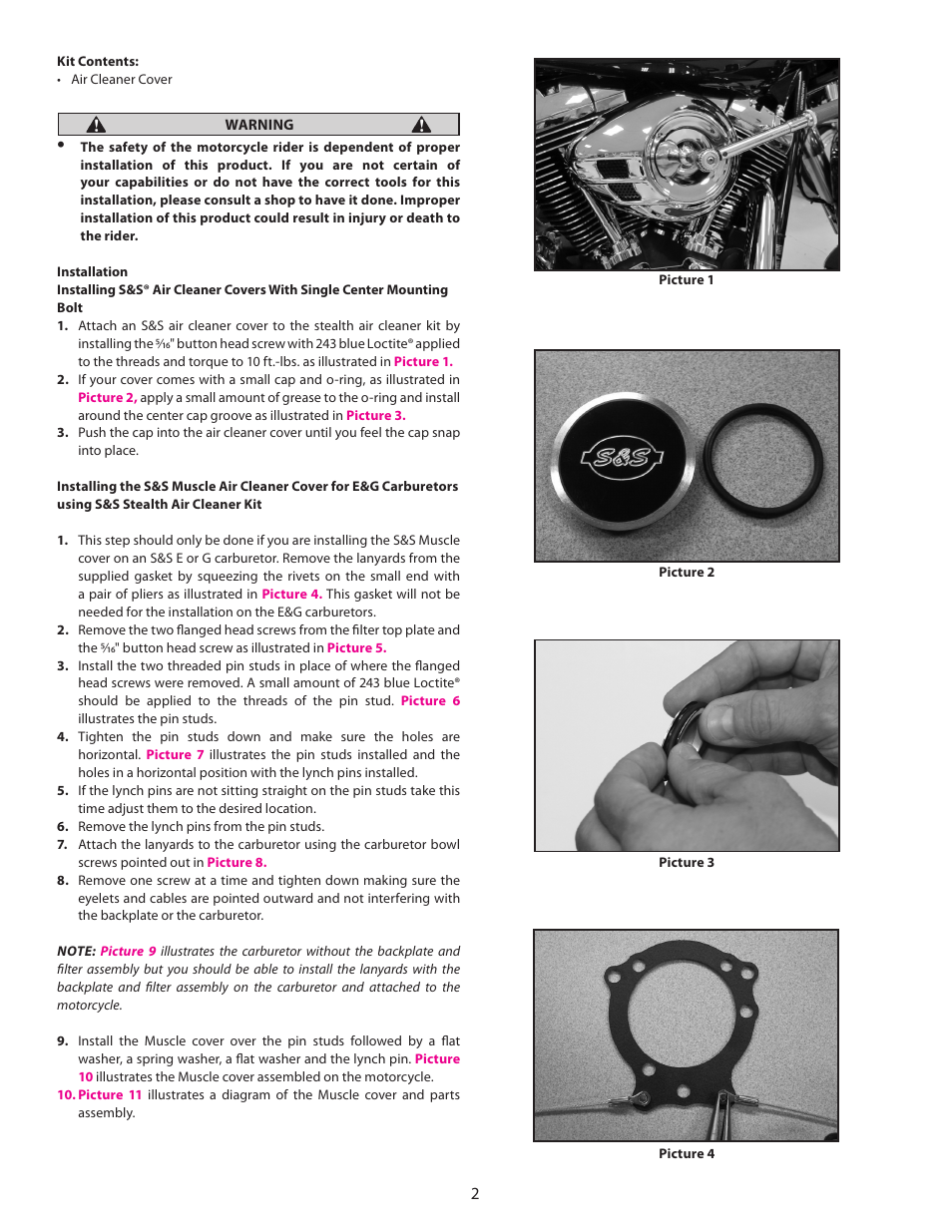 S&S Cycle Stealth Air Cleaner Covers User Manual | Page 2 / 8