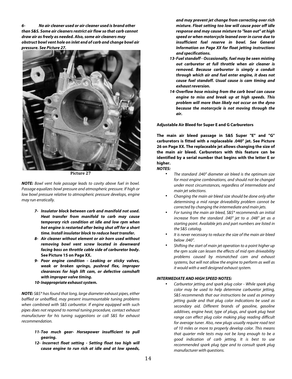 S&S Cycle Super E and G Series Shorty Performance Carburetors for 1936-84 Harley-Davidson Big Twins and 1957-85 Ironhead Sportster Models User Manual | Page 14 / 20