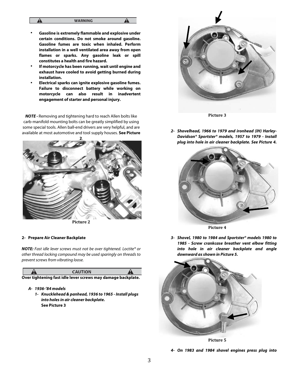 S&S Cycle Super E and G Series Shorty Performance Carburetors for 1936-84 Harley-Davidson Big Twins and 1957-85 Ironhead Sportster Models User Manual | Page 3 / 20