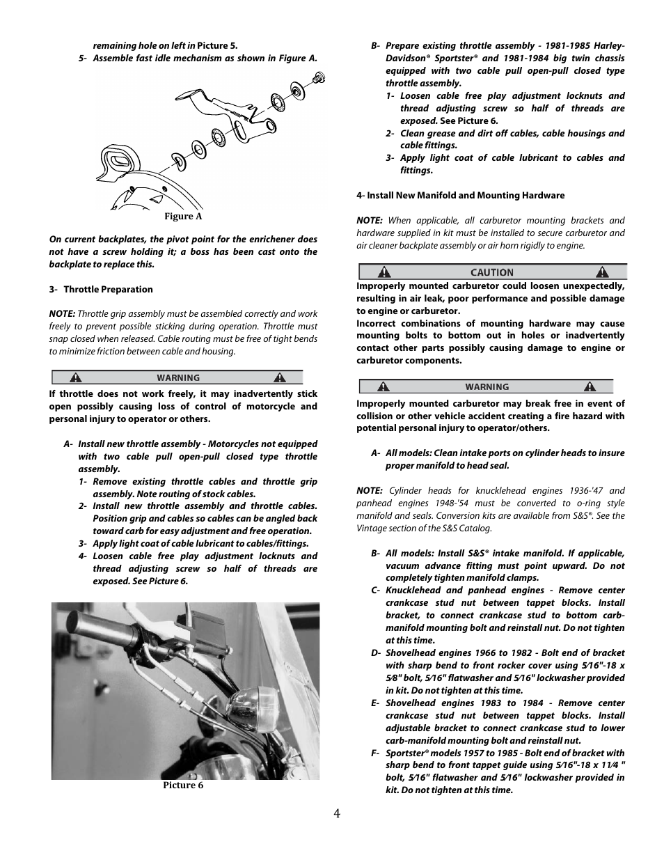 S&S Cycle Super E and G Series Shorty Performance Carburetors for 1936-84 Harley-Davidson Big Twins and 1957-85 Ironhead Sportster Models User Manual | Page 4 / 20