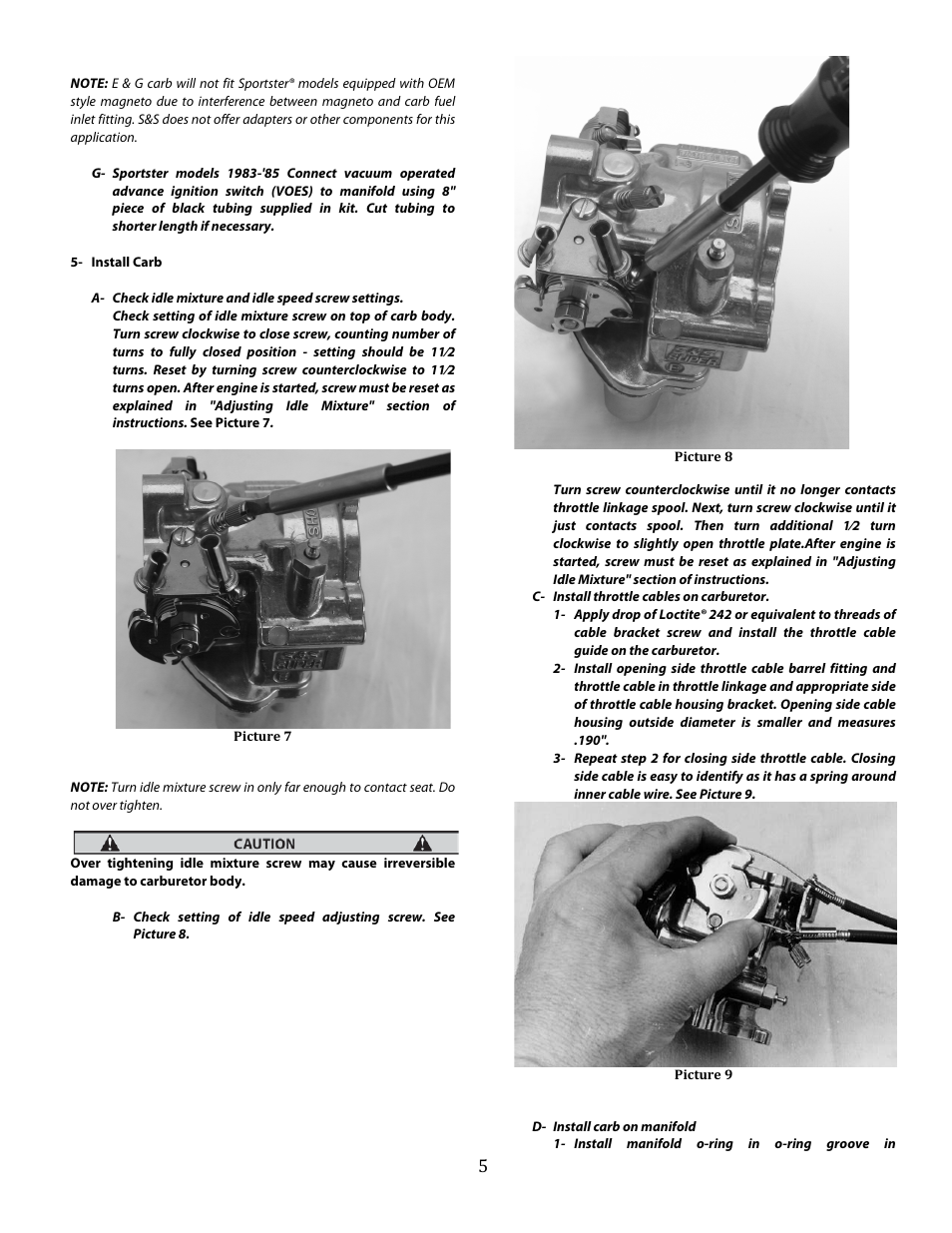 S&S Cycle Super E and G Series Shorty Performance Carburetors for 1936-84 Harley-Davidson Big Twins and 1957-85 Ironhead Sportster Models User Manual | Page 5 / 20