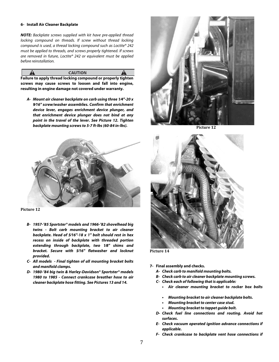 S&S Cycle Super E and G Series Shorty Performance Carburetors for 1936-84 Harley-Davidson Big Twins and 1957-85 Ironhead Sportster Models User Manual | Page 7 / 20