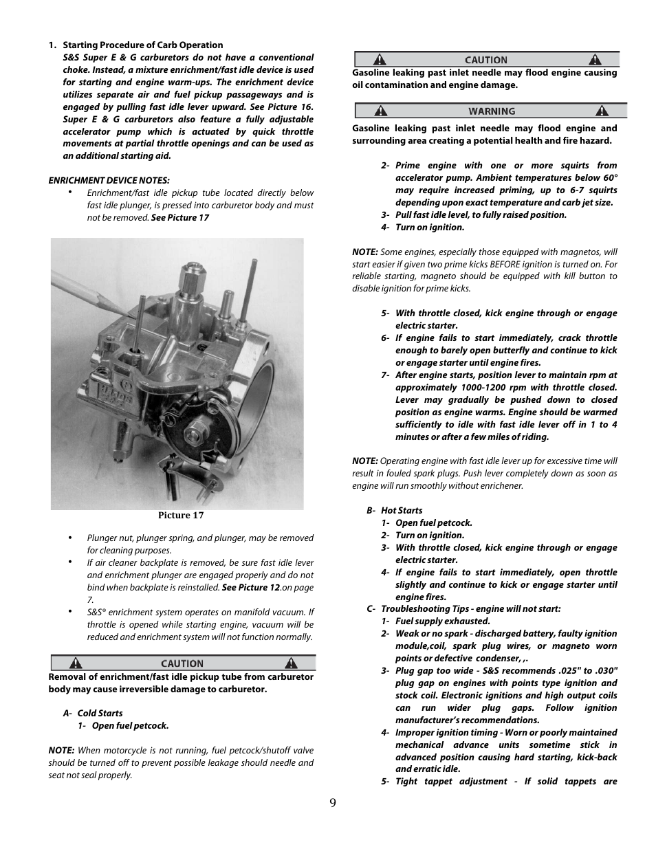 S&S Cycle Super E and G Series Shorty Performance Carburetors for 1936-84 Harley-Davidson Big Twins and 1957-85 Ironhead Sportster Models User Manual | Page 9 / 20