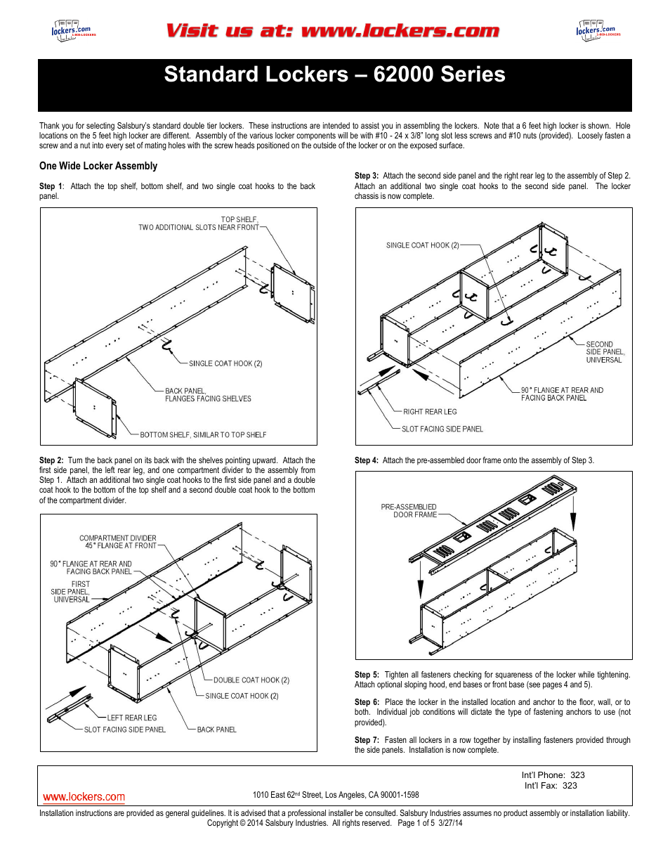 Salsbury Industries 62000 Series Standard Lockers Double Tier User Manual | 5 pages