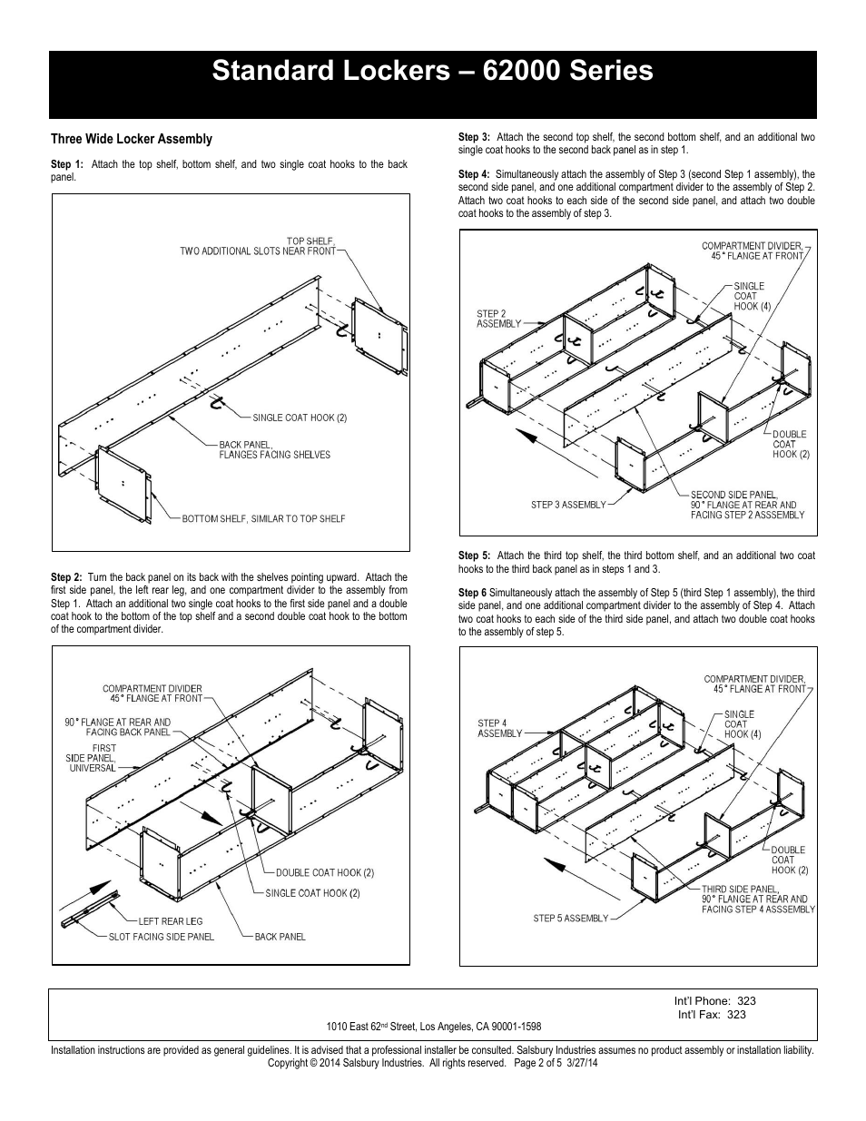 Double tier installation instructions, Salsbury industries | Salsbury Industries 62000 Series Standard Lockers Double Tier User Manual | Page 2 / 5