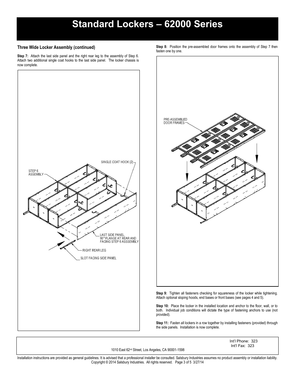 Double tier installation instructions, Salsbury industries | Salsbury Industries 62000 Series Standard Lockers Double Tier User Manual | Page 3 / 5