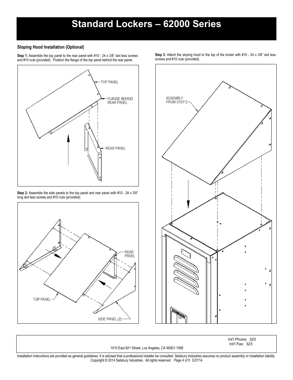 Double tier installation instructions, Salsbury industries | Salsbury Industries 62000 Series Standard Lockers Double Tier User Manual | Page 4 / 5