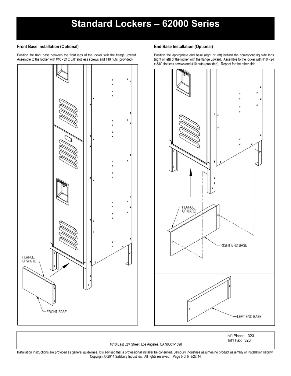 Double tier installation instructions, Salsbury industries | Salsbury Industries 62000 Series Standard Lockers Double Tier User Manual | Page 5 / 5