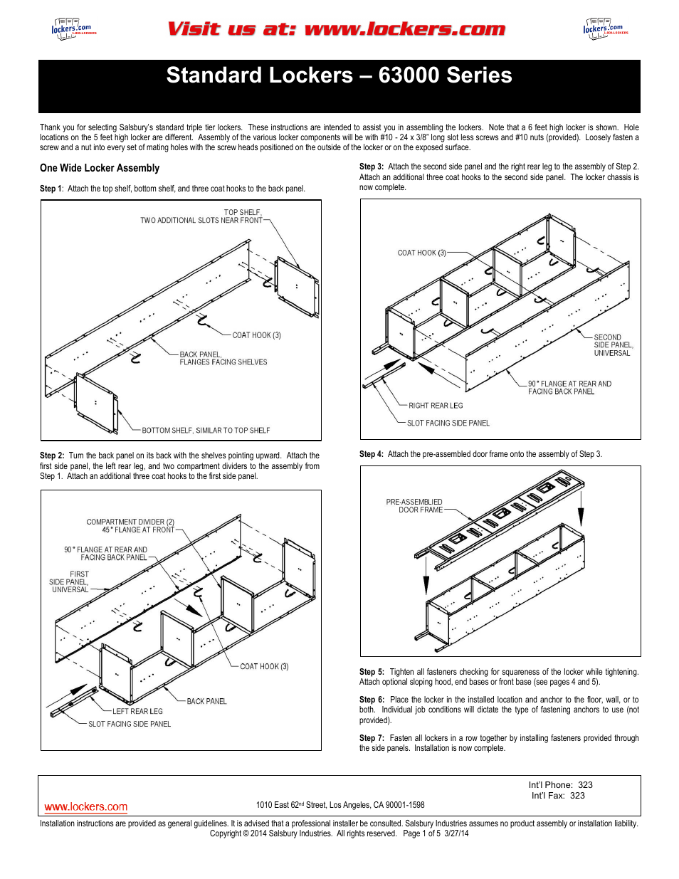 Salsbury Industries 63000 Series Standard Lockers Triple Tier User Manual | 5 pages