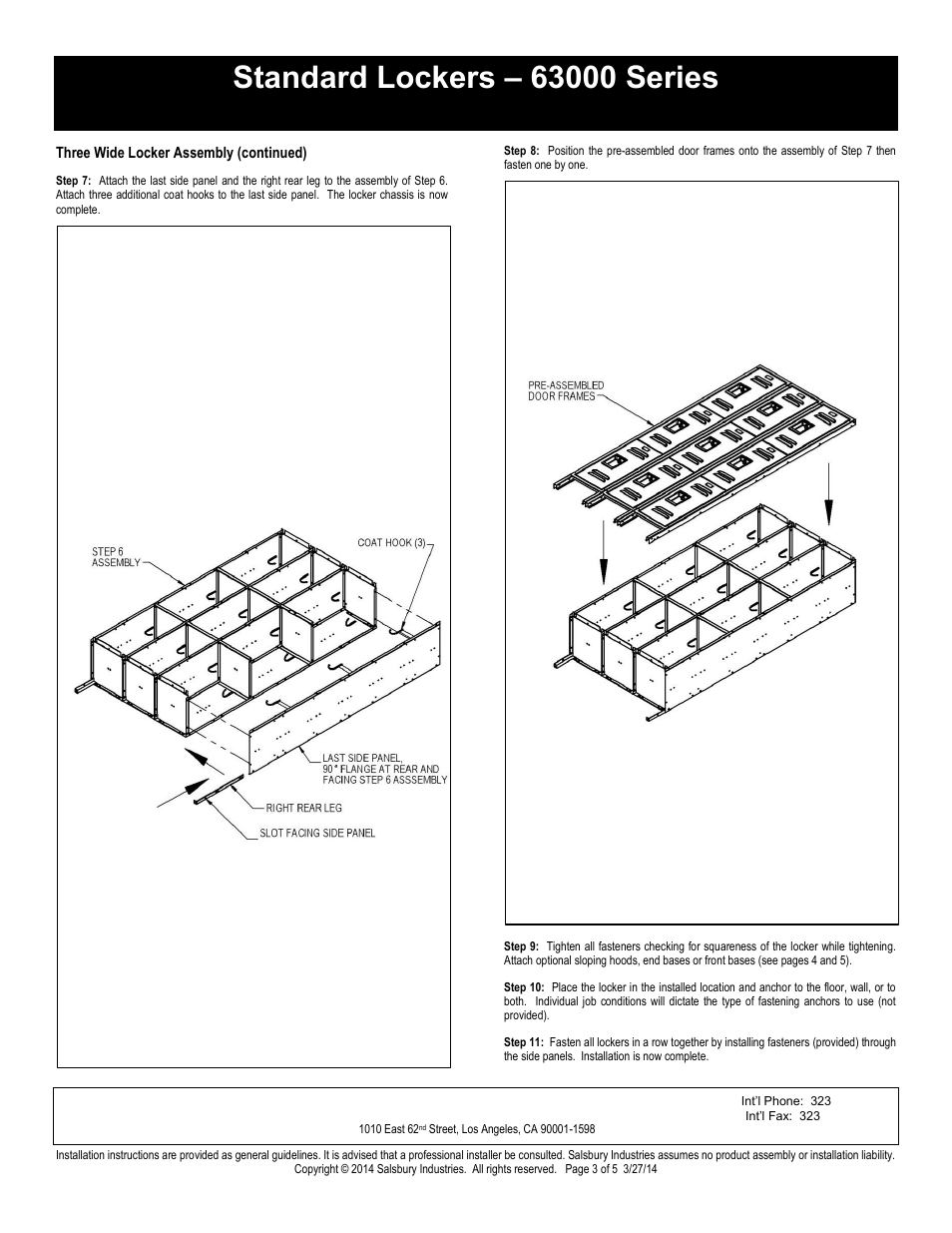 Triple tier installation instructions, Salsbury industries | Salsbury Industries 63000 Series Standard Lockers Triple Tier User Manual | Page 3 / 5