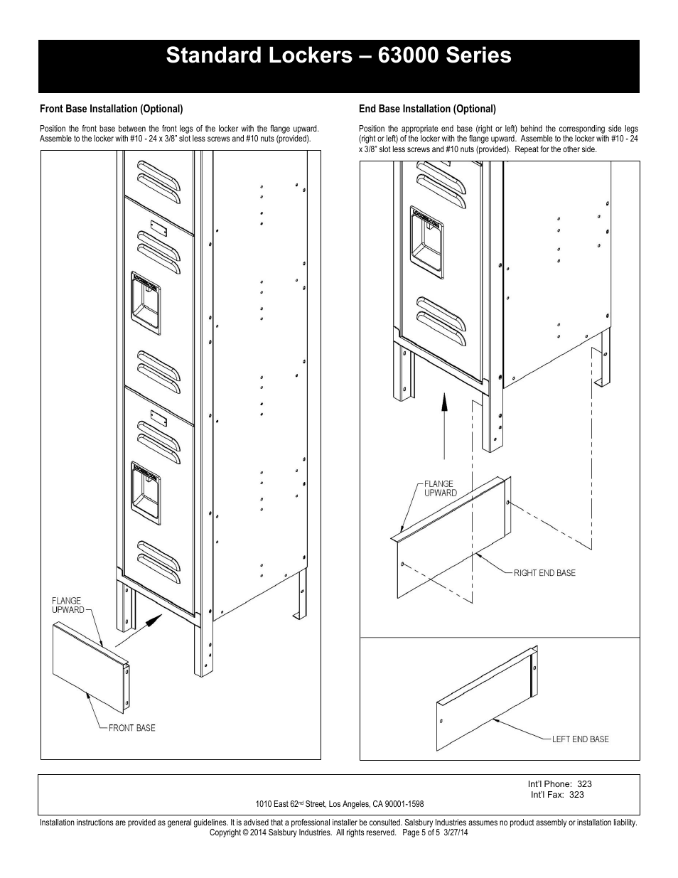 Triple tier installation instructions, Salsbury industries | Salsbury Industries 63000 Series Standard Lockers Triple Tier User Manual | Page 5 / 5