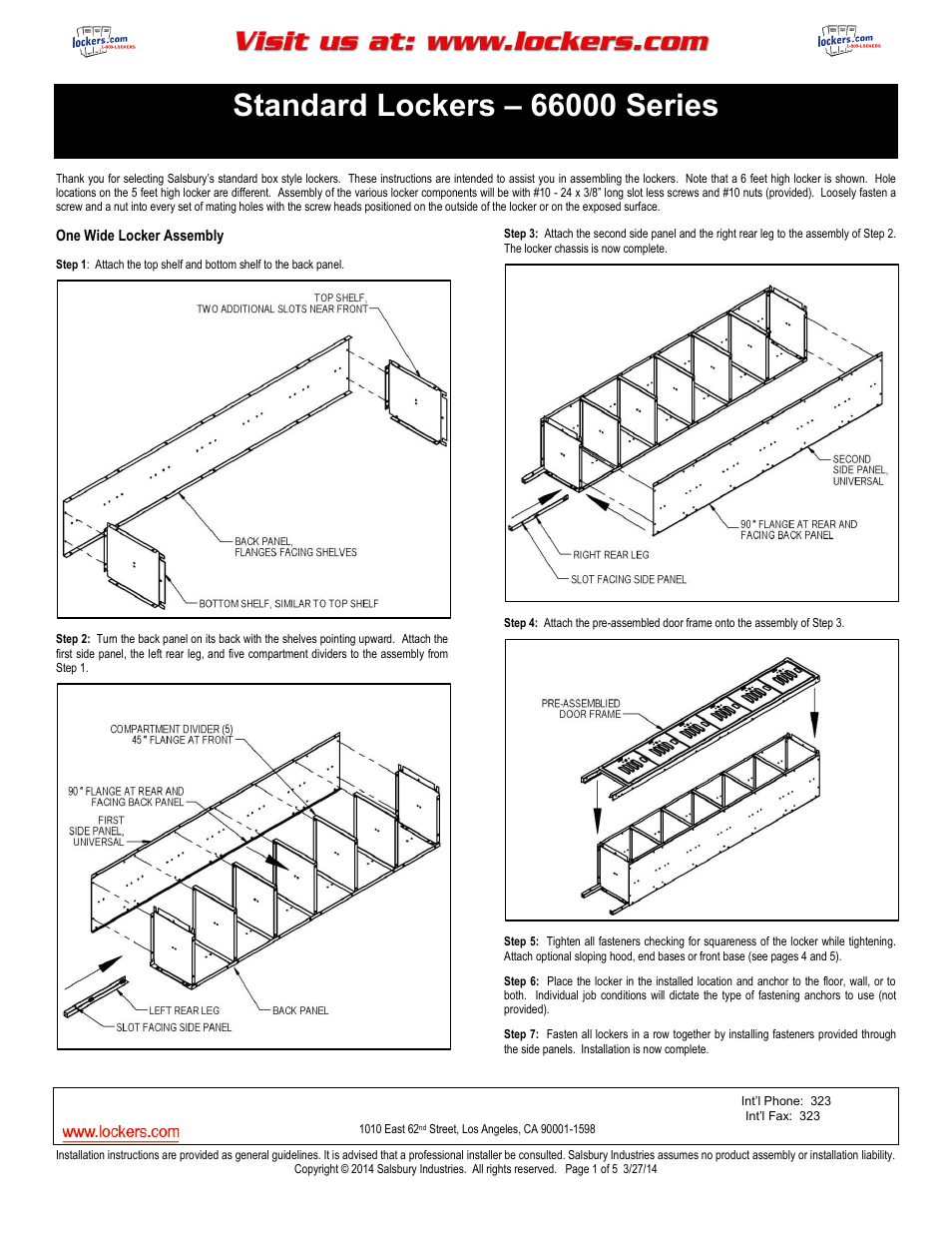 Salsbury Industries 66000 Series Standard Lockers Box Style User Manual | 5 pages
