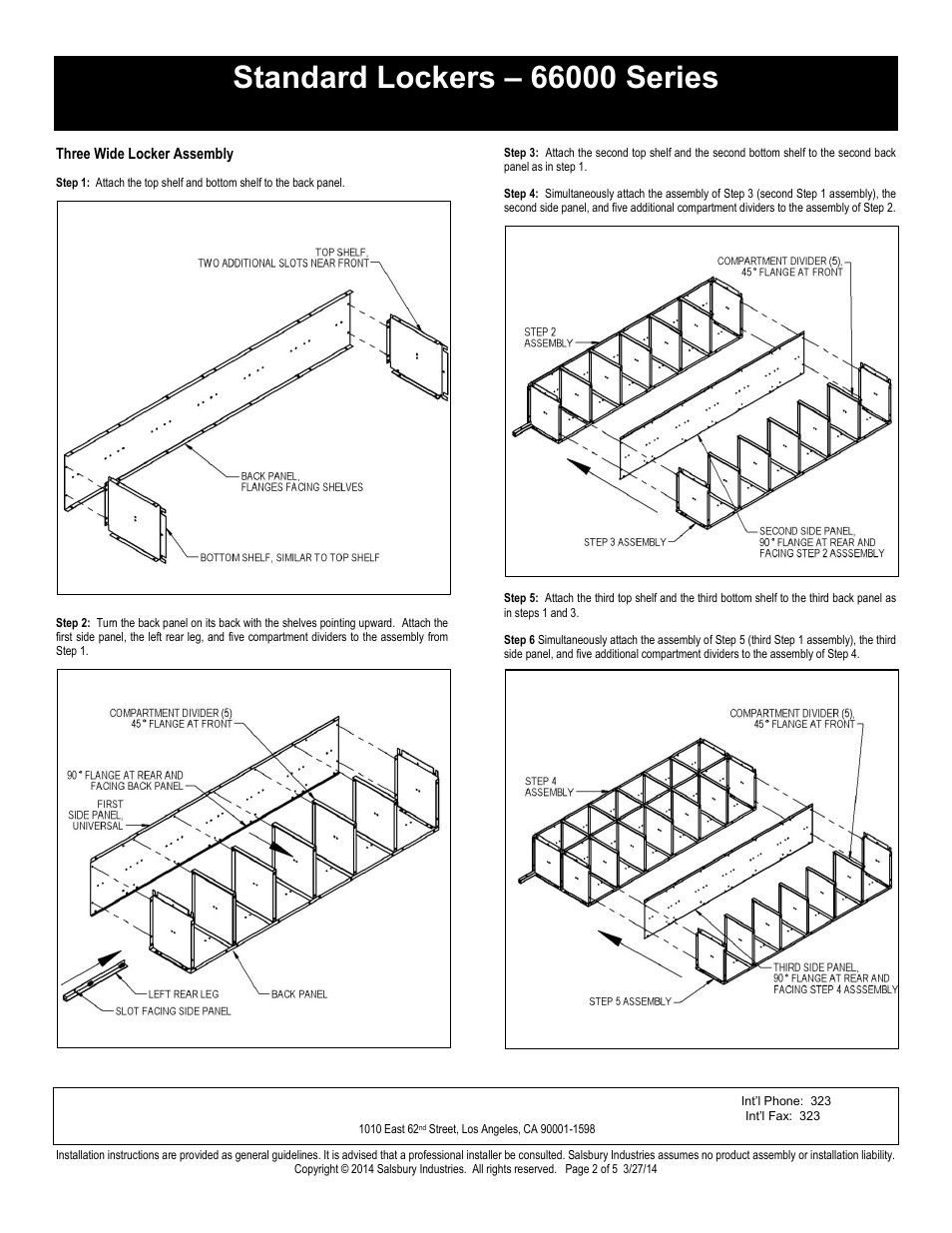 Box style installation instructions, Salsbury industries | Salsbury Industries 66000 Series Standard Lockers Box Style User Manual | Page 2 / 5