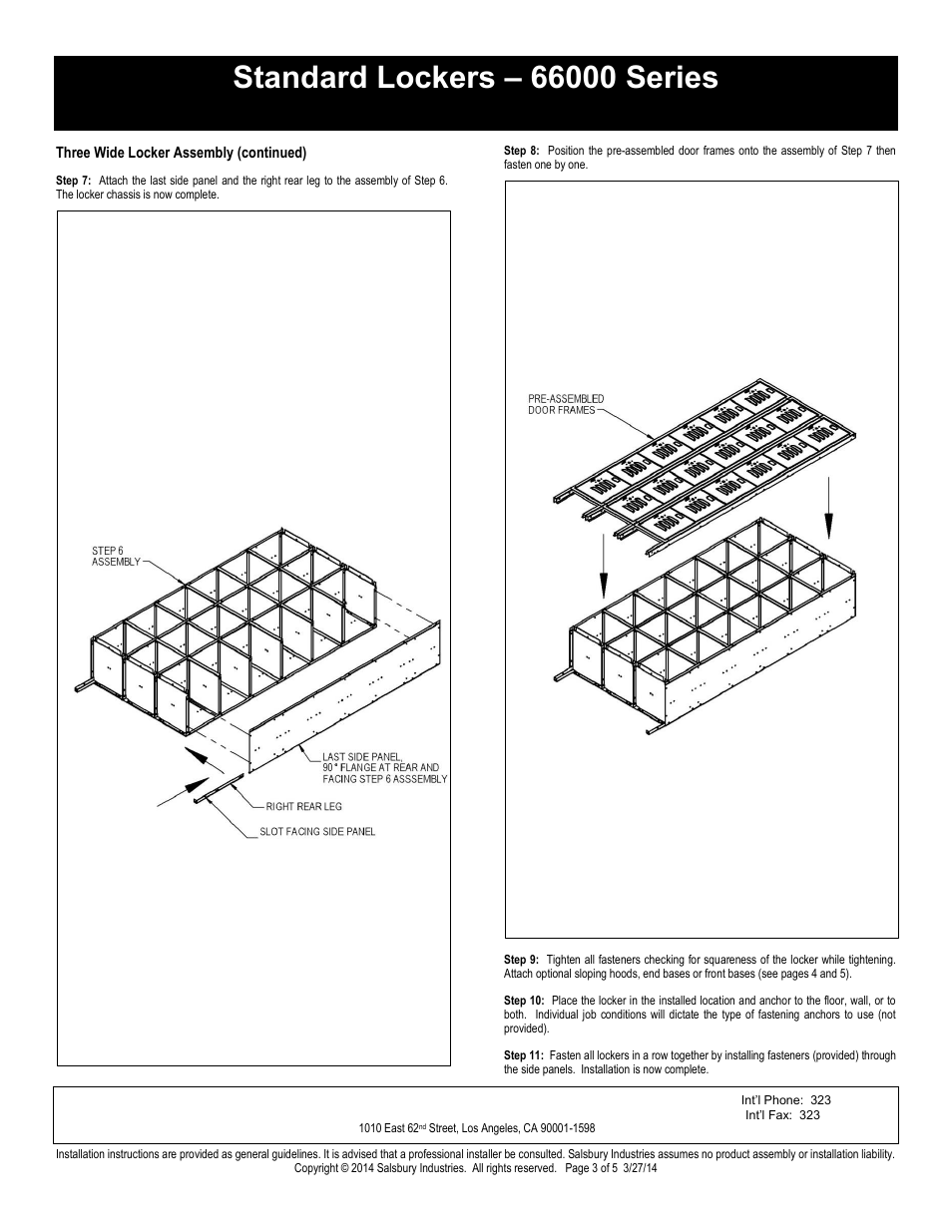 Box style installation instructions, Salsbury industries | Salsbury Industries 66000 Series Standard Lockers Box Style User Manual | Page 3 / 5